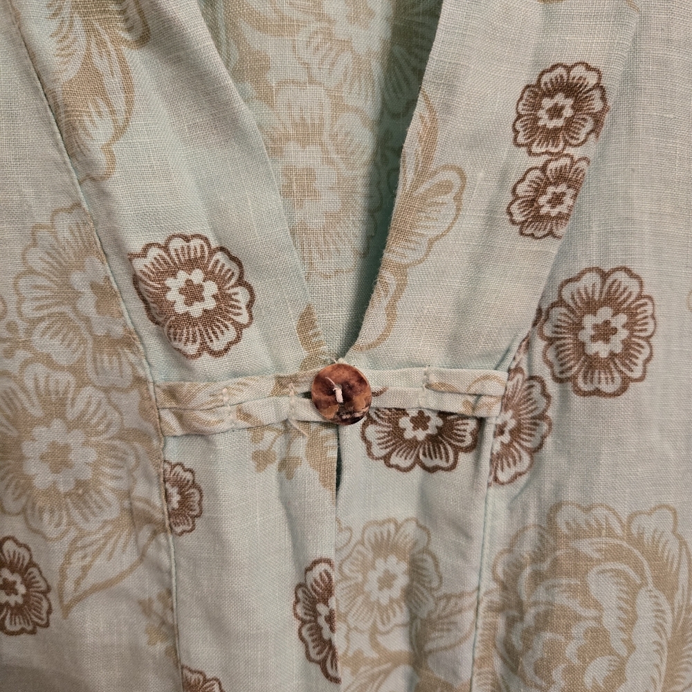 Cut Loose Linen Asian Inspired Floral Jacket Top Mint Brown Boho Large - Picture 3 of 9
